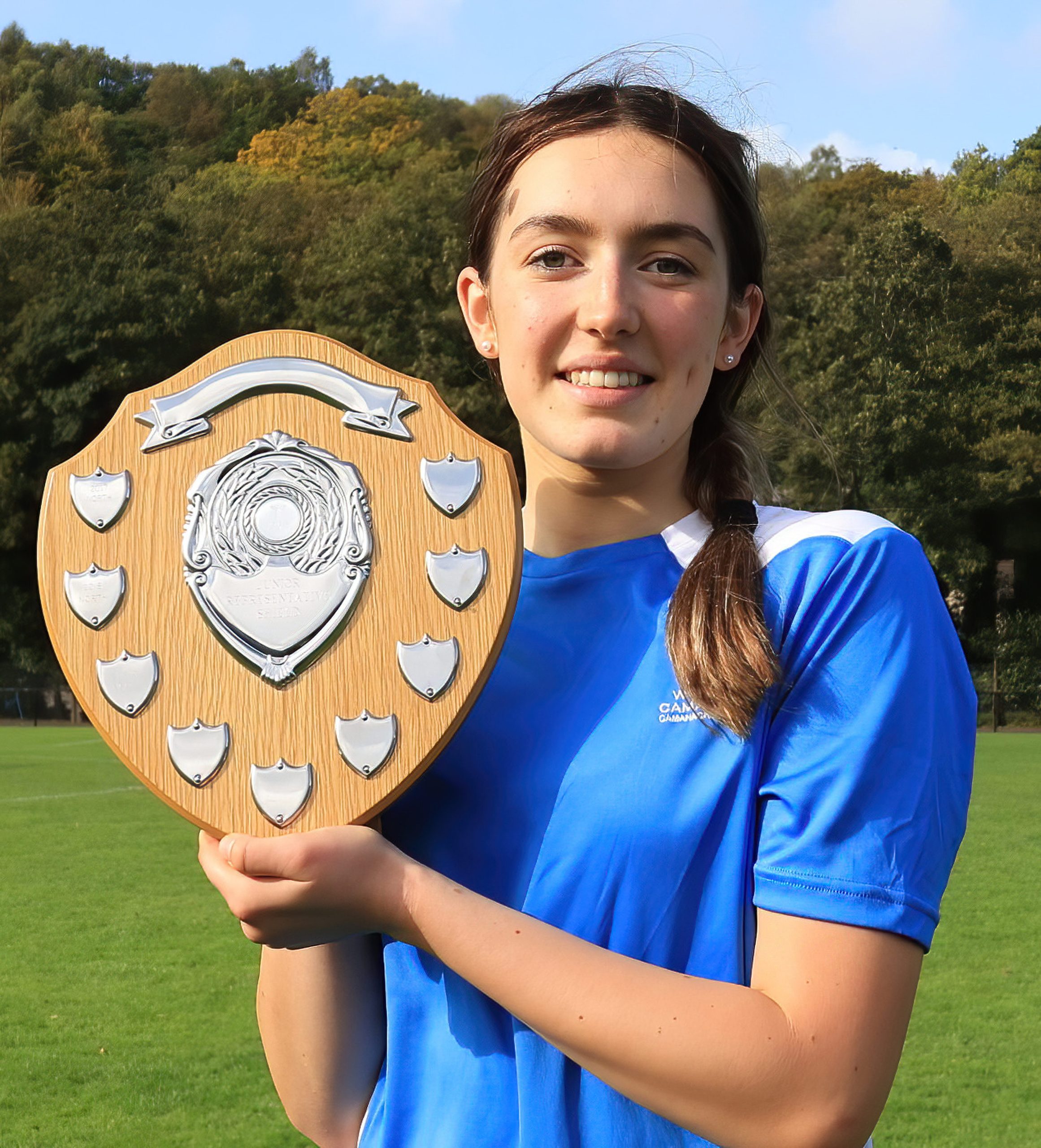 East under 16 captain Rowan Cooper, Aberdour, with the winners' trophy. Photograph: Stephen Lawson.